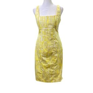 CALVIN KLEIN women size 4 yellow summer sheath dress square neckline sleeveless